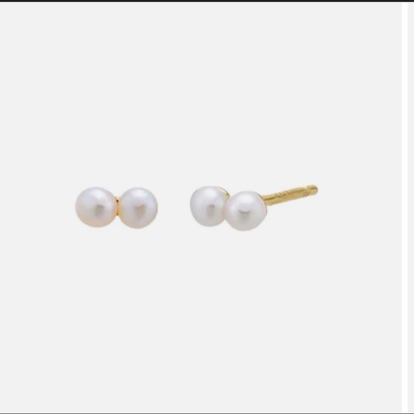 Adina Eden Mini Double Pearl Stud Earring - Pearl White / Pair - Picture 1 of 5